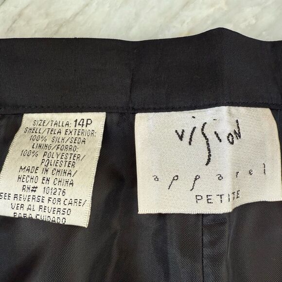 Vision Apparel vintage 100% silk black trousers pants size 14P - Picture 3 of 6